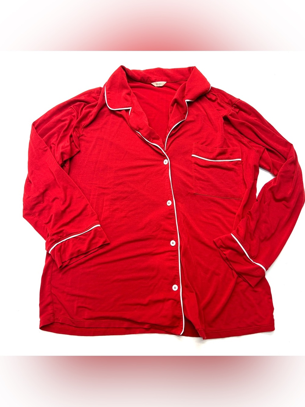 Eberjey Red Women's Button-Front Pajama Top with Contrast Piping Tencel